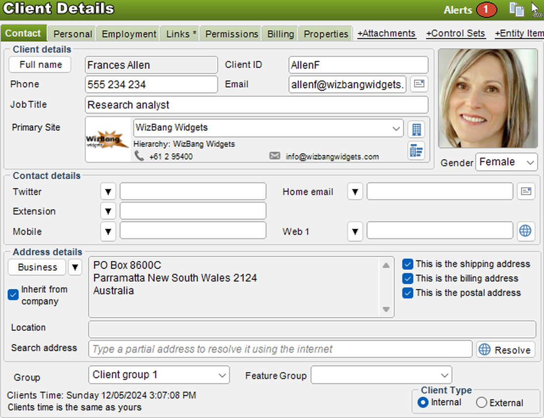 Capture and store data about clients and staff