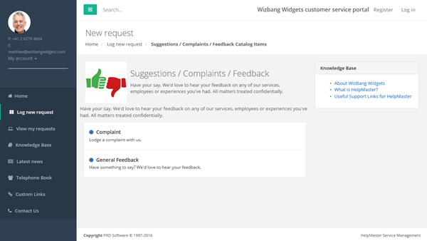 web portal for feedback suggestions and complaints