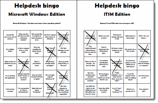 Help desk ITSM bingo game